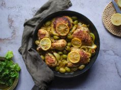 Μαροκινό κοτόπουλο με πράσινες ελιές και λεμόνι